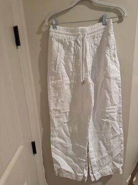 Athleta White Drawstring Wide-Leg Linen Pants
